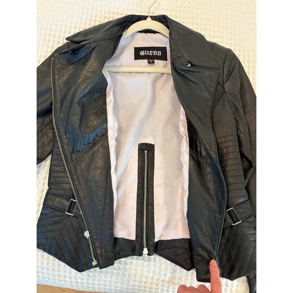 GUESS Vintage 100% Leather Jacket Biker Black Zip Women's Size Small - Picture 8 of 16